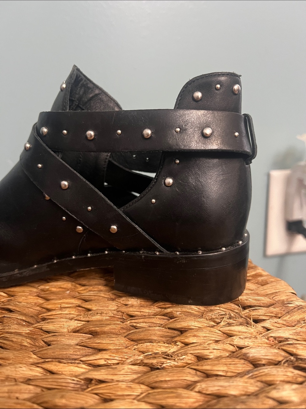 Halogen Black Stud-Accent Leather Ankle Booties sz 6 1/2 - Picture 9 of 16